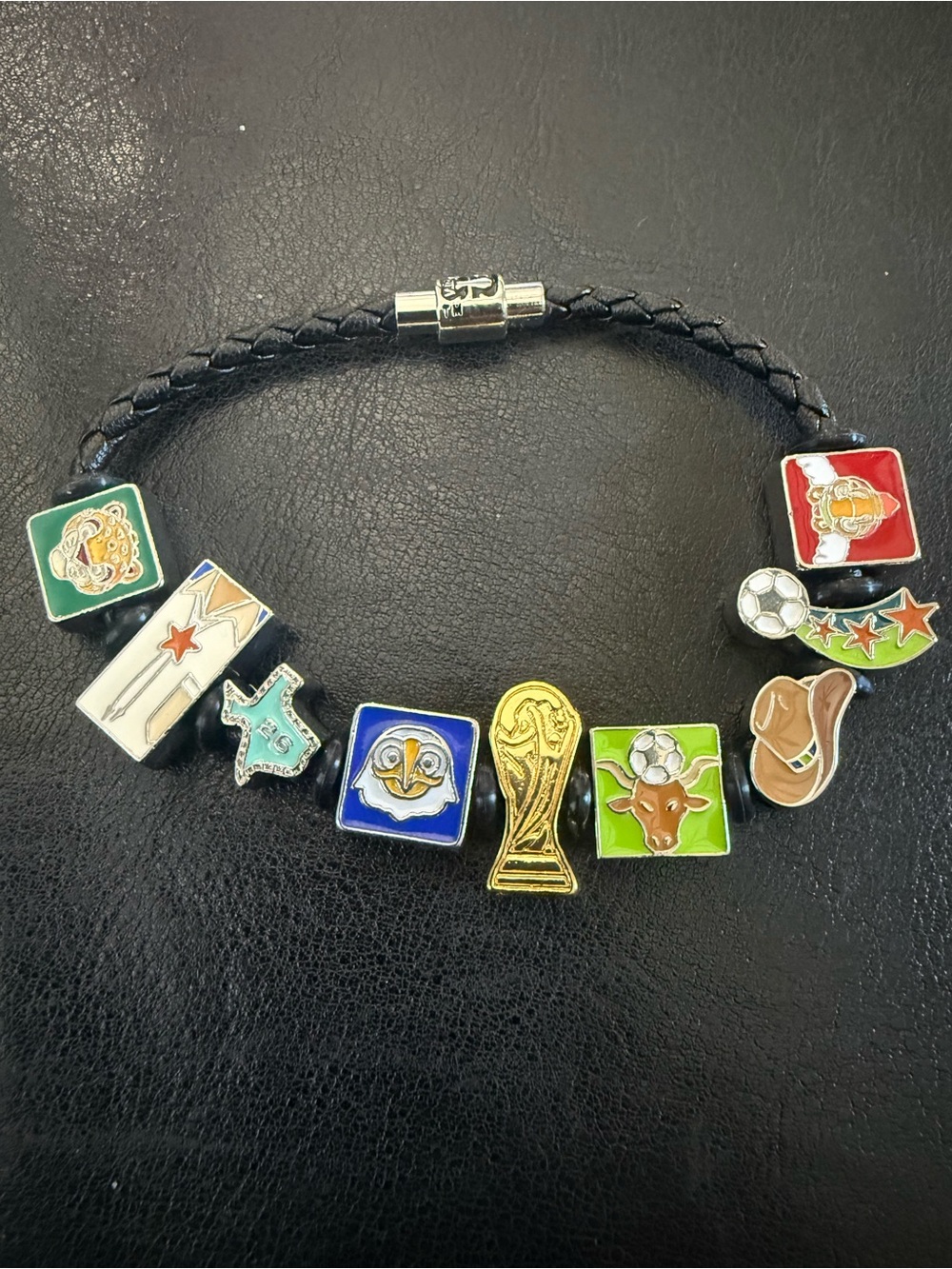 CUSTOM TEXAS FIFA CHARM BRACELET  Braided Leather 2026 Fifa Collectible